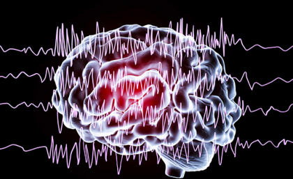 Image of a brain with simulated brainwaves 